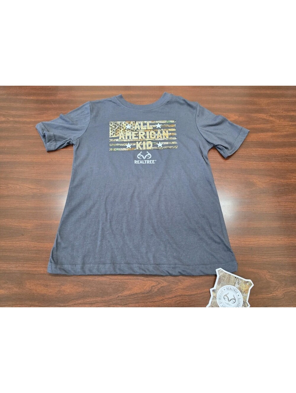 NWT Realtree by Staghorn River Kids Youth Small Gray T Shirt All American Kid